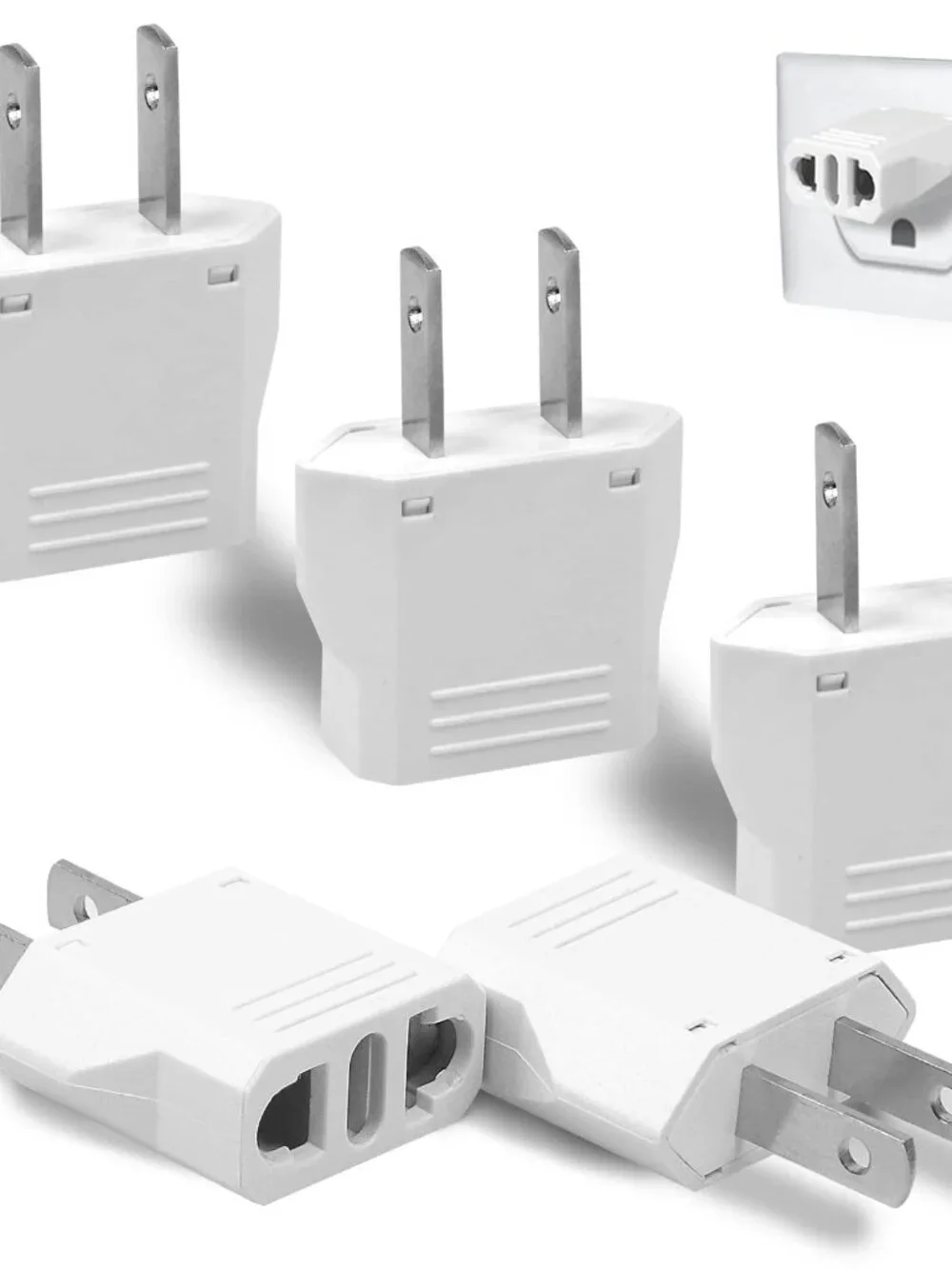 6 Pack Travel Adapter: European to US Outlet Plug Adapter (White)
